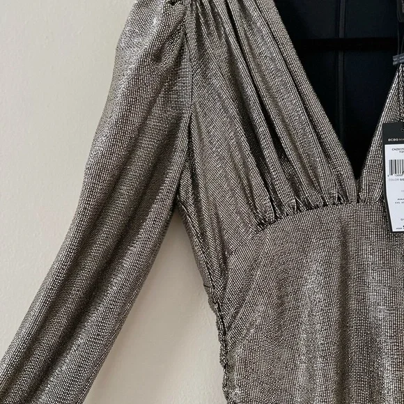 NWT BCBGMAXAZRIA Ruched Long Sleeve Metallic Cocktail Mini Dress Small - Picture 6 of 7
